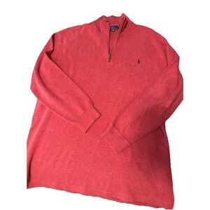 Polo Ralph Lauren Sweater Mens 2XLT Tall 1/4 Zip Long Sleeve Red Ribbed Knit